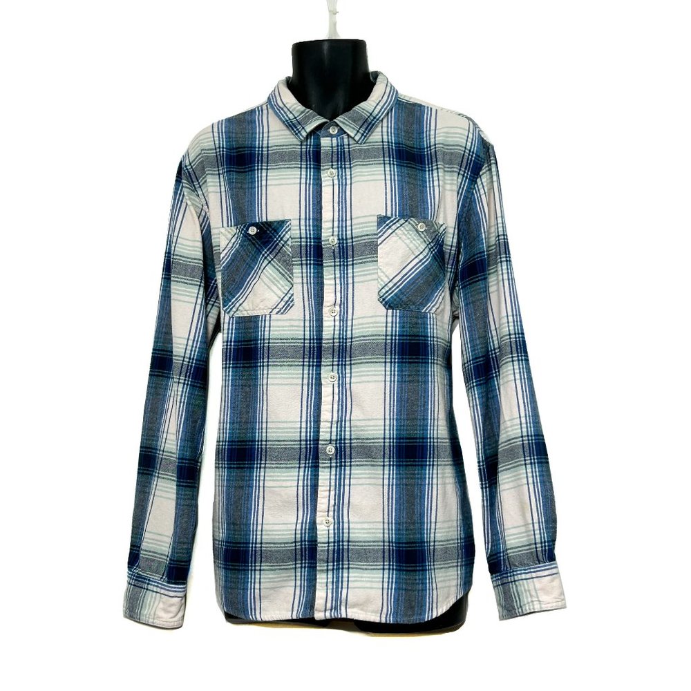 Urban Pipeline Mens LS Button Up Blue & White Plaid Flannel Shirt 2 Pkt Size XXL